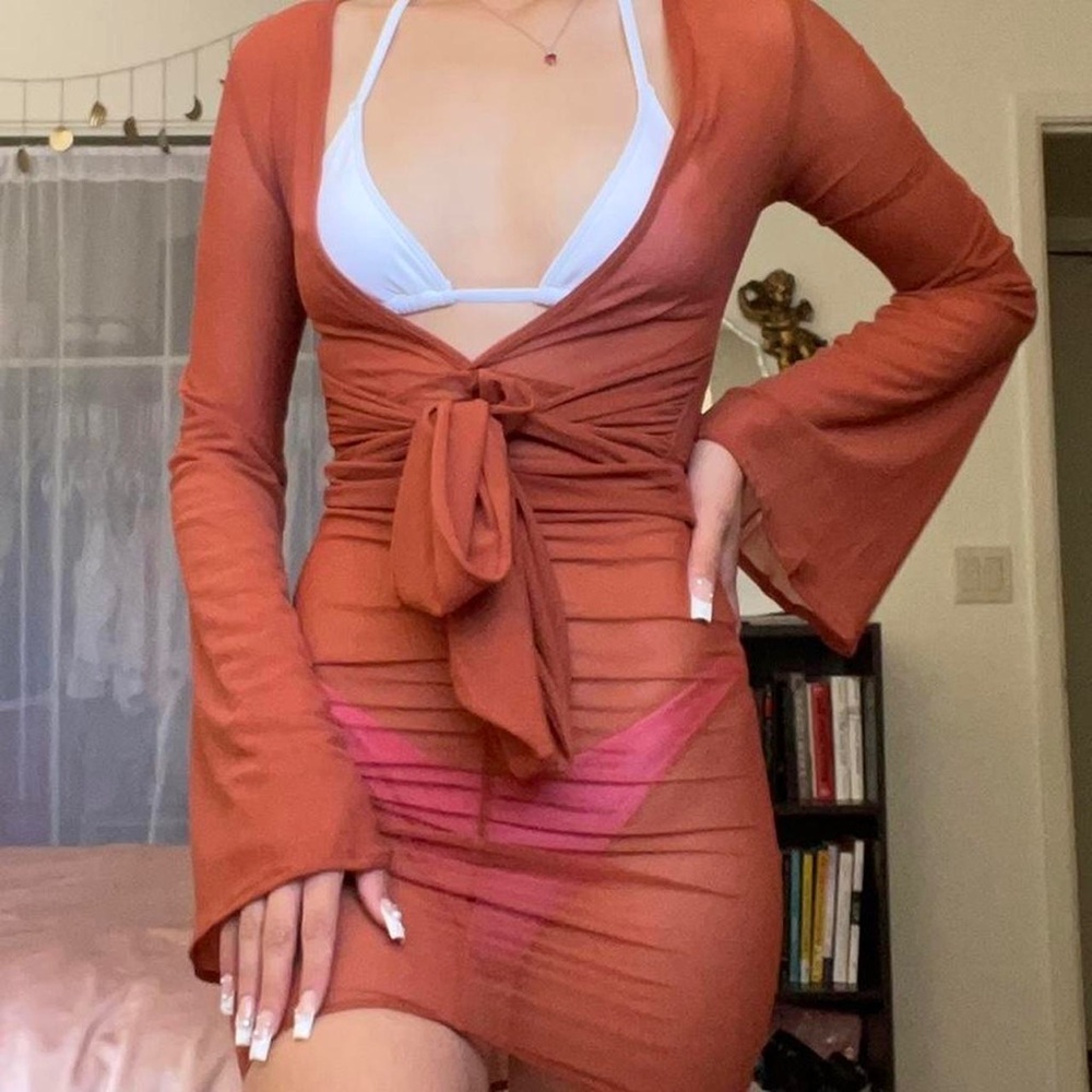 Oh Polly Sheer Beach Dress in Rust